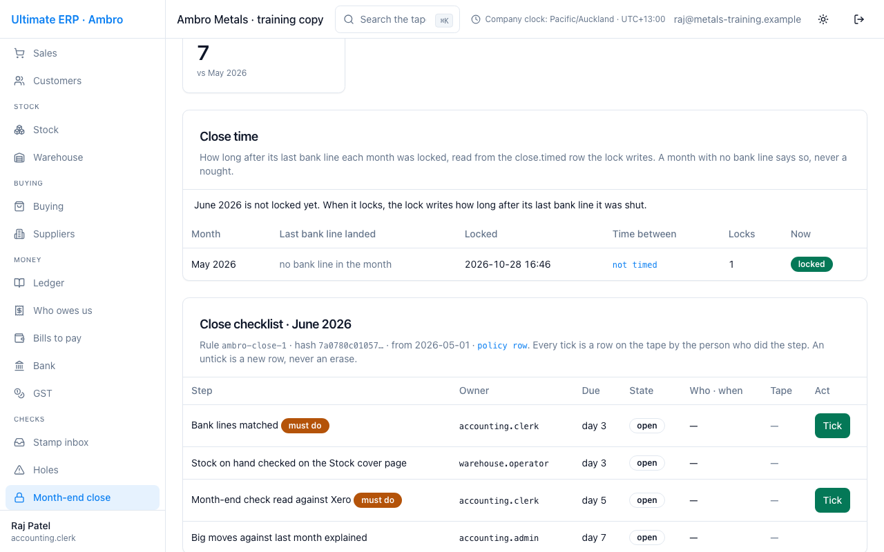 Month-end close: the checklist, prepare, review, lock.